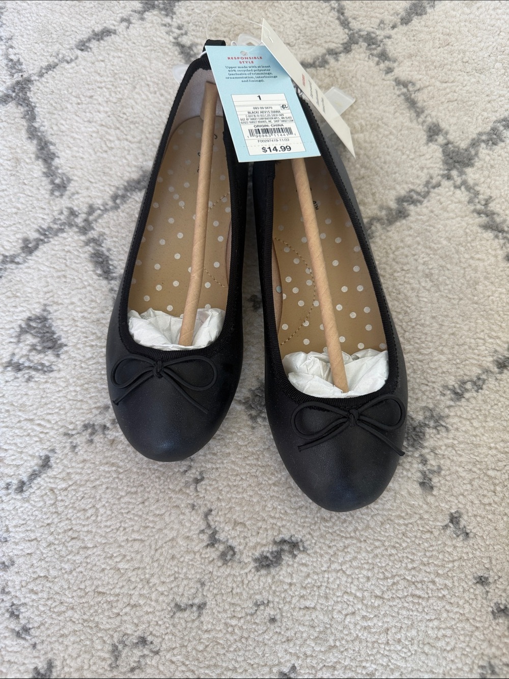 NWT Cat & Jack Black Girls' Bow Ballet Flats Size 1